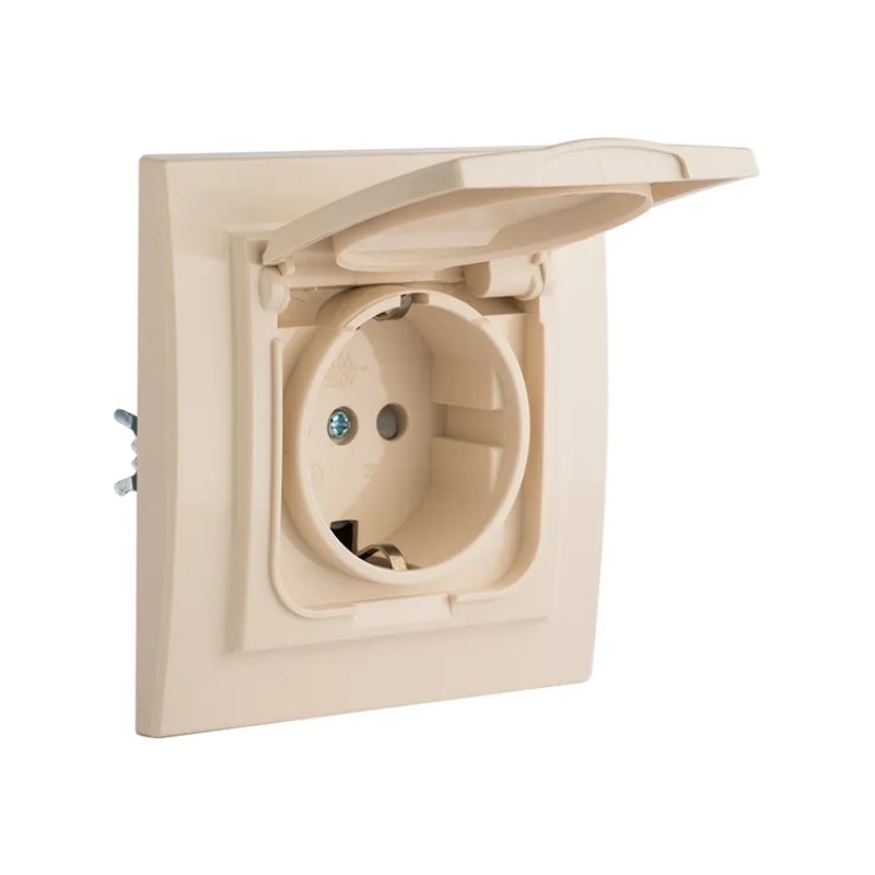 Розетка с/у Минск ERR16-029-200-44, 1 гнездо, с/з, з/ш и крышкой, IP44, бежевая