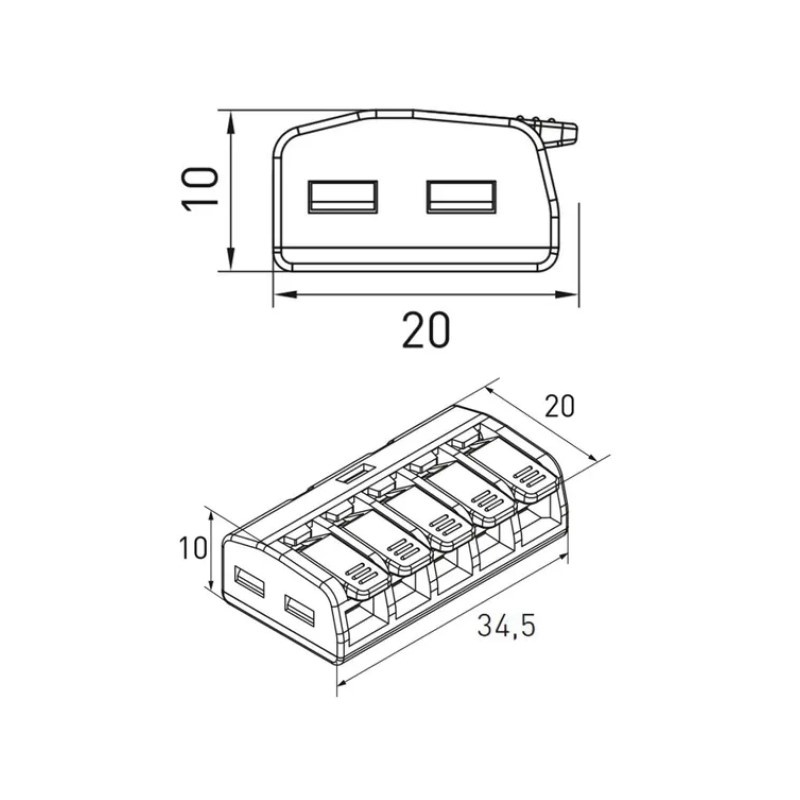 Клемма с рычажком 221-415 без пасты, 5 проводов 0,2-4 мм2 (20 шт.)
