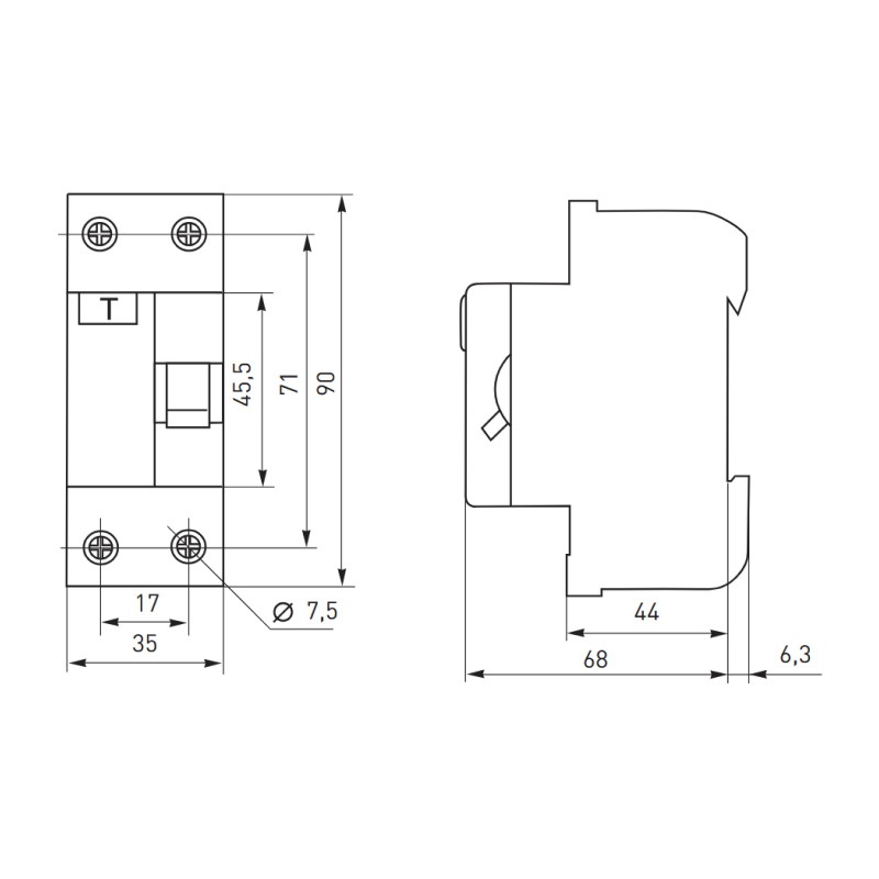 Устройство защитного отключения EKF ВДТ-40 16А, 10мА, тип АС, 2П