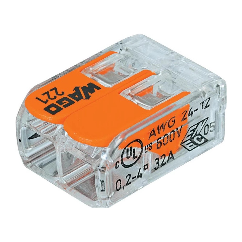 Клемма с рычажком WAGO 221-412 без пасты, 2 провода 0,14-4 мм2 (6 шт.)