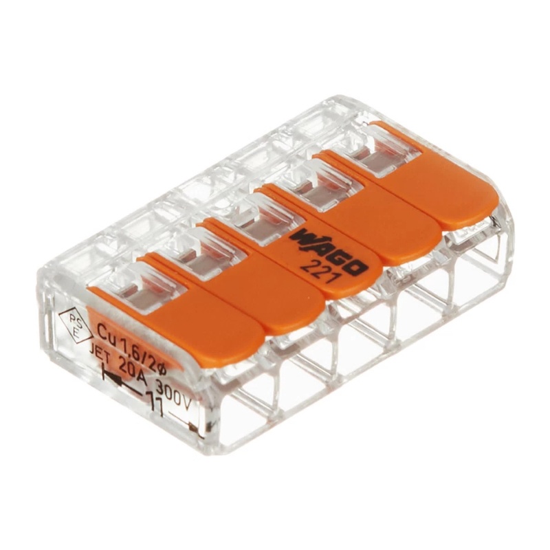 Клемма с рычажком WAGO 221-415 без пасты, 5 проводов 0,14-4 мм2 (6 шт.)
