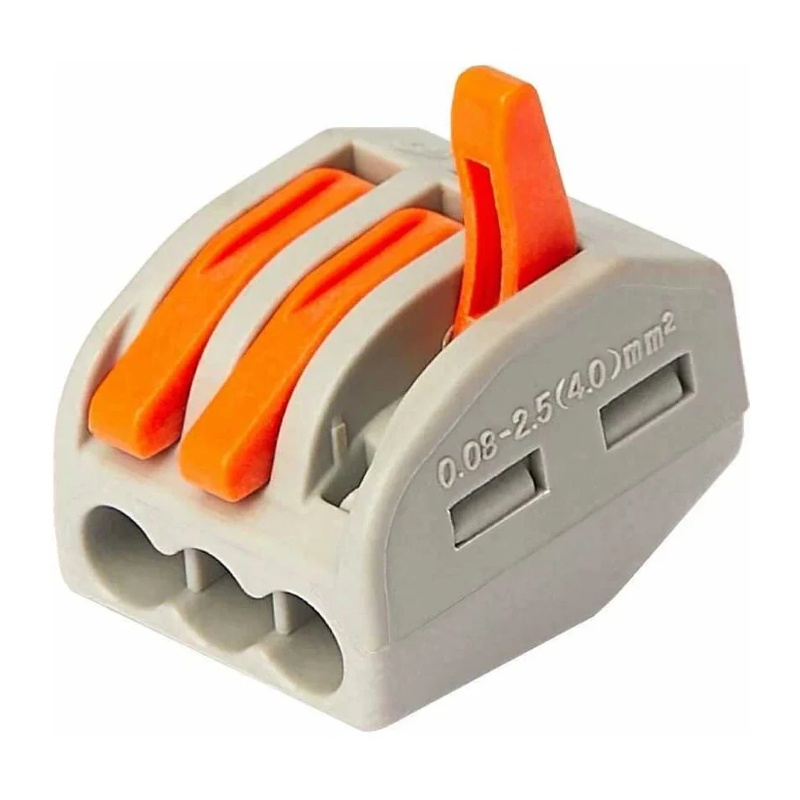 Клемма с рычажком WAGO 222-413 без пасты, 3 провода 0,08-2,5 мм2 (50 шт.)