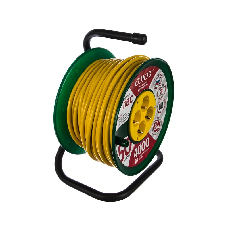 Удлинитель силовой на катушке 481S-3705, ПВС, 4000 Вт, с/з, 50 м