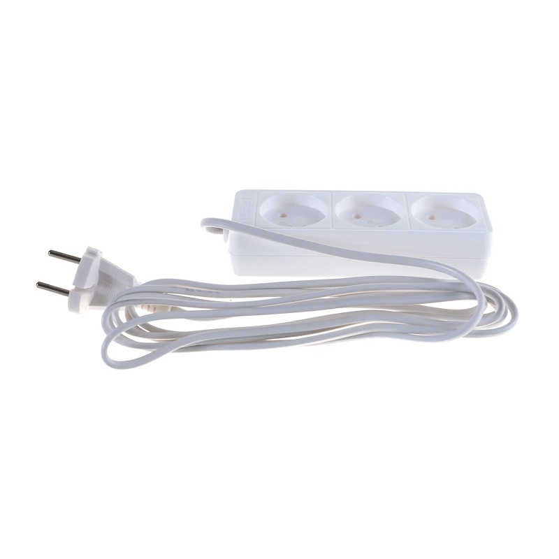 Удлинитель бытовой 481S-0303, 3 гнезда, ШВВП, 1300 Вт, б/з, 3 м, белый