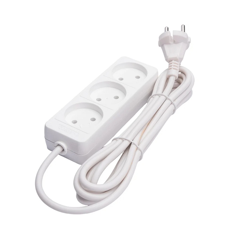 Удлинитель бытовой 481S-1303, 3 гнезда, ПВС, 2200 Вт, б/з, 3 м, белый