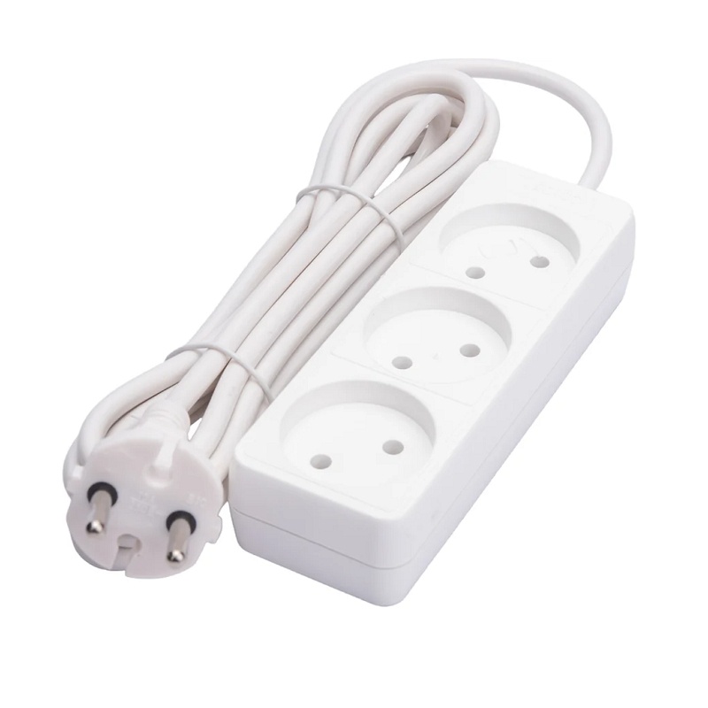 Удлинитель бытовой 481S-1303, 3 гнезда, ПВС, 2200 Вт, б/з, 3 м, белый