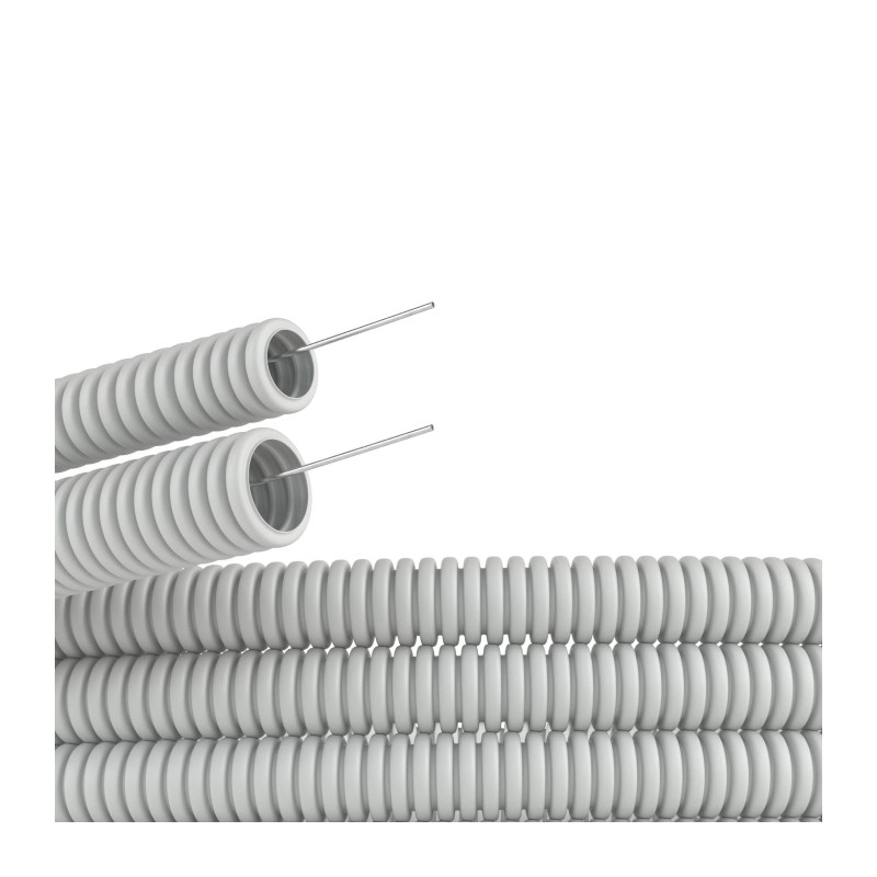 Труба гофрированная DKC ПВХ легкая с зондом, d=16 мм, серая (25п.м.)