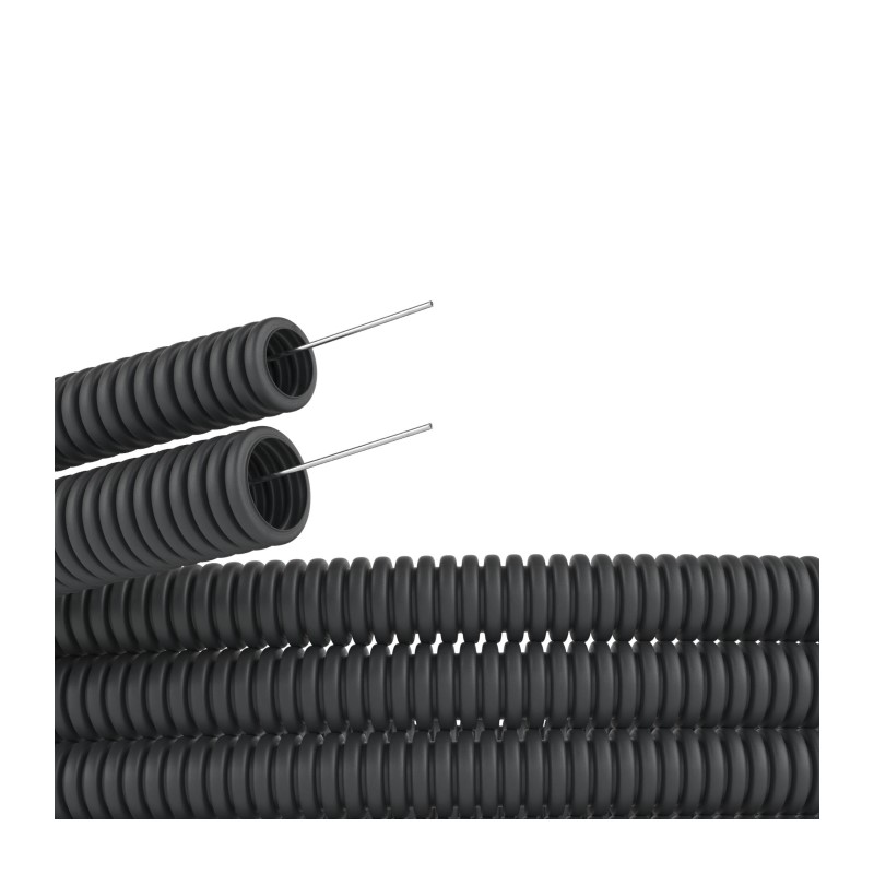 Труба гофрированная DKC ПНД легкая с зондом, d=25 мм, черная (50п.м.)