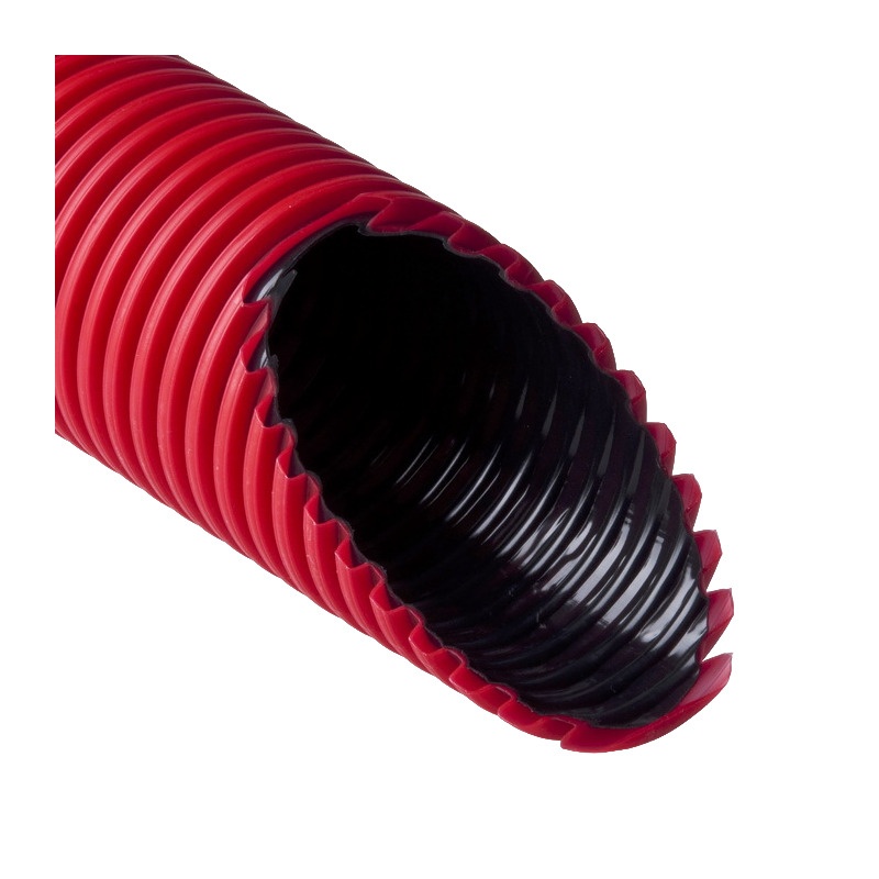 Труба ПНД двухстенная SN26 с зондом, d=50 мм, красная с муфтой (бухта 50 п.м.)