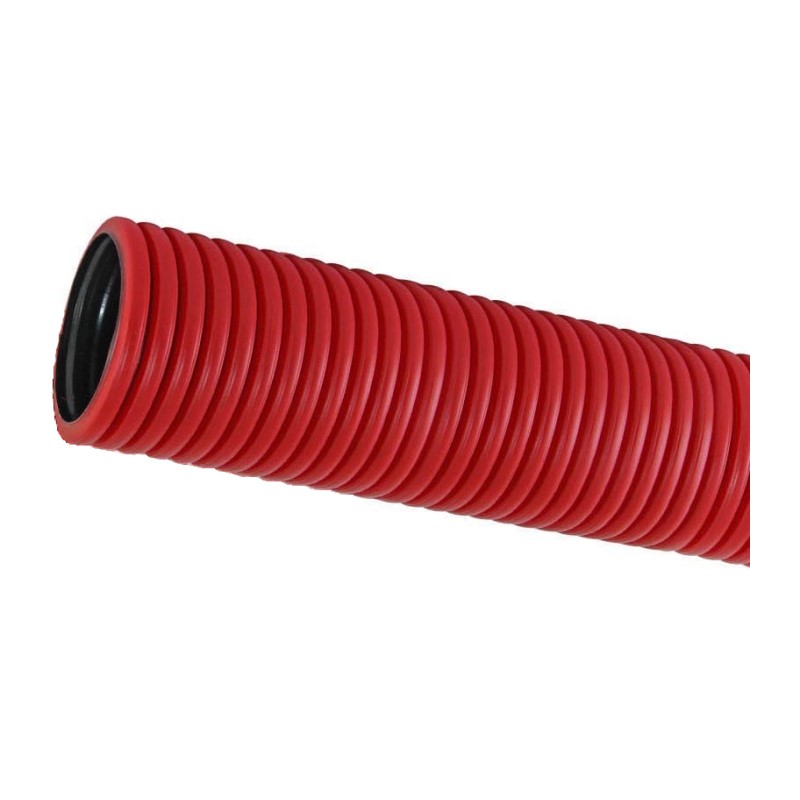 Труба ПНД двухстенная SN18 с зондом, d=63 мм, красная с муфтой (бухта 50 п.м.)