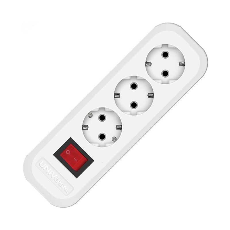 Колодка 3 гнезда S303 с/з и выключателем, 16 А, 230 В, АВС-пластик, белая