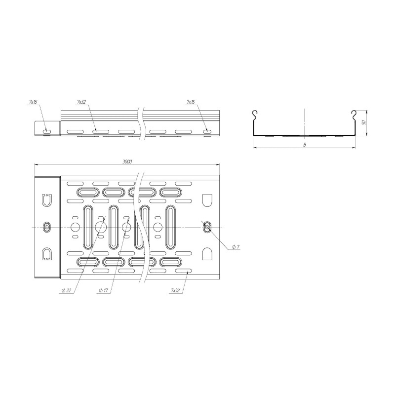 Лоток листовой перфорированный, замковый EKF 50х50х0,55 мм, L=3 м