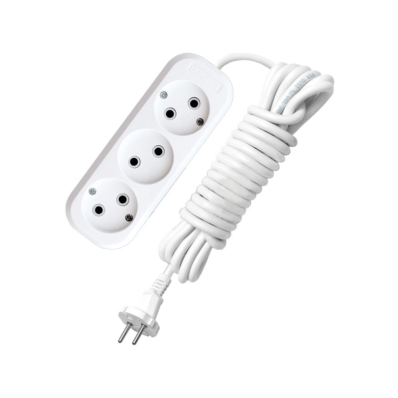 Удлинитель бытовой 9631978, 3 гнезда, ПВС 3х1, 2990 Вт, с/з, 5 м, белый