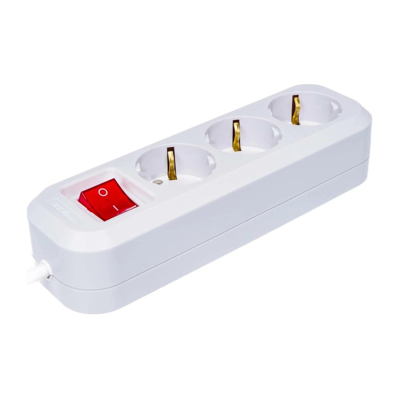 Удлинитель бытовой 9631987, 3 гнезда, ПВС 3х1, 2990 Вт, с/з и выключателем, 5 м, белый