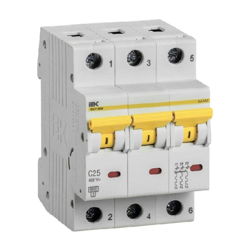 Автоматический выключатель IEK Karat ВА 47-60М 6кА, С 25А, 3П, MVA31-3-025-C