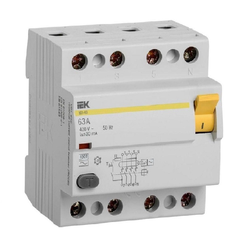 Устройство защитного отключения IEK Karat ВД1-63 электромеханическое 63А, 30мА, тип АС, 2П, MDV10-2-063-030