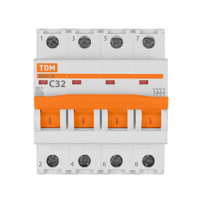 Выключатель автоматический TDM ВА 47-29, 4,5кА, С 32А, 4П