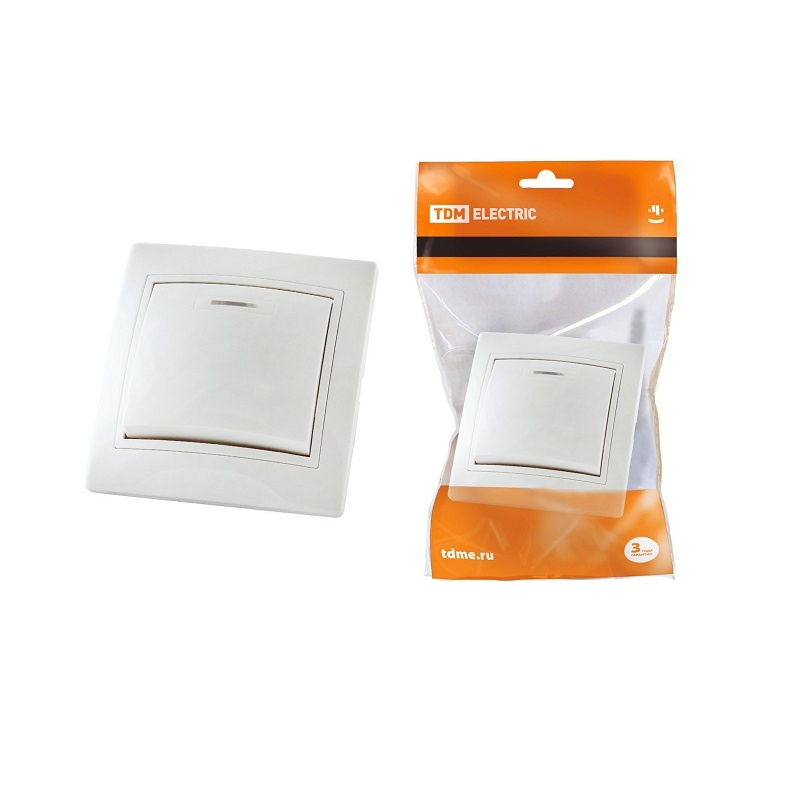 Выключатель с/у Таймыр SQ1814-0004, 1 клавиша, с/инд, белый