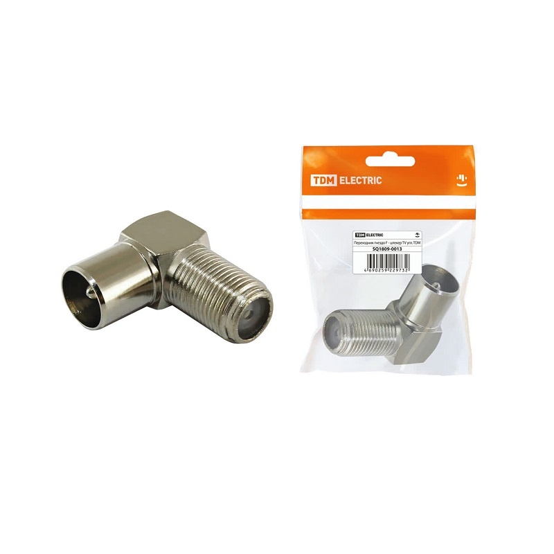 Переходник гнездо F-штекер TV угловой, металл