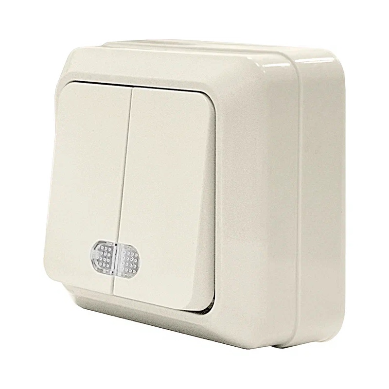 Выключатель о/у Олимп Б-О0123, 2 клавиши, с/инд, IP20, слоновая кость