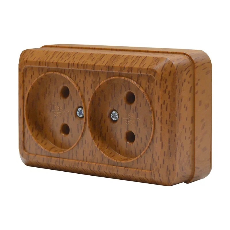 Розетка о/у Олимп 7946741, 2 гнезда, б/з, темное дерево