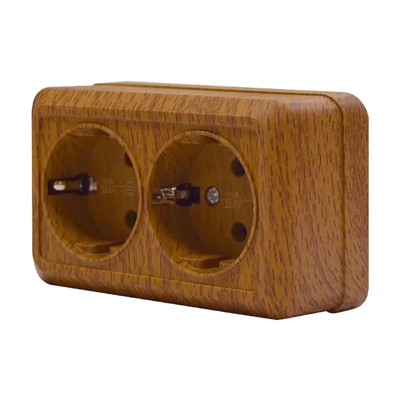 Розетка о/у Олимп 7946758, 2 гнезда, с/з, темное дерево