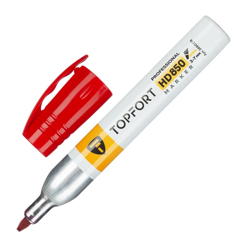 Маркер для агрессивной среды Topfort HD 850 красный 3-7 мм, скошенный наконечник