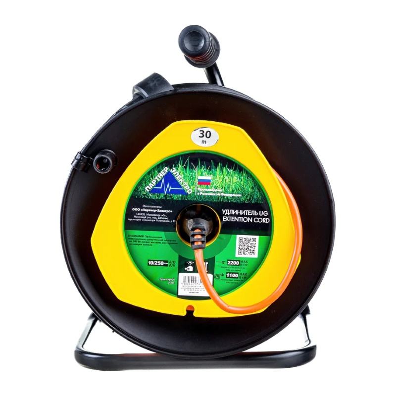 Удлинитель силовой на катушке с выносным гнездом GardenLine, ПВС 2х1, 2200 Вт, б/з, IP44, 30 м