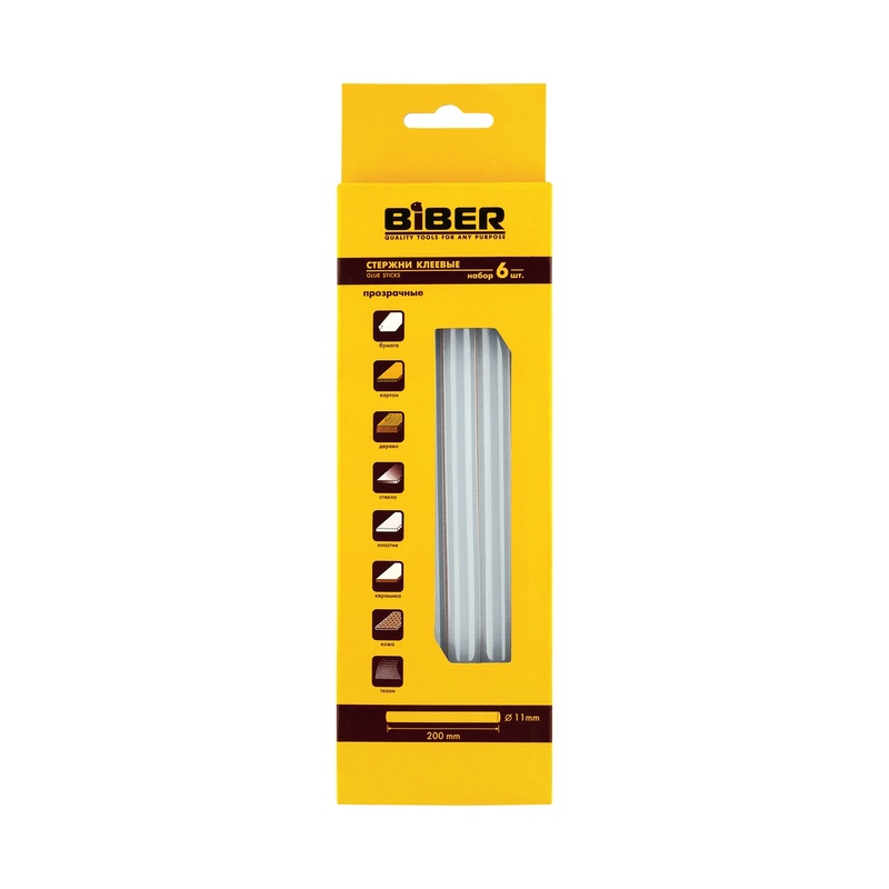 Стержни для клеевого пистолета Biber 60131, прозр., 11х200 мм (6 шт.)