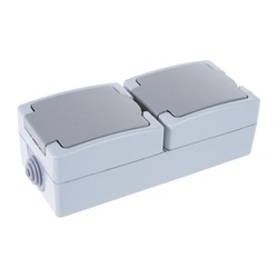 Розетка о/у Аллегро 1275, 2 гнезда, вертикальная, с/з, з/ш и крышкой, IP54, серая