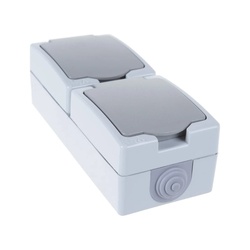 Розетка о/у Аллегро 1275, 2 гнезда, вертикальная, с/з, з/ш и крышкой, IP54, серая