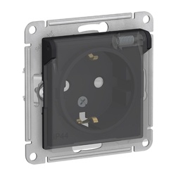 Розетка о/у Atlasdesign Aqua ATN441046, 1 гнездо, с/з, з/ш и крышкой, IP44, карбон