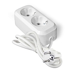 Удлинитель бытовой 9631972, 2 гнезда, ПВС 3х1, 3680 Вт, с/з, 2 м, белый