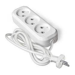 Удлинитель бытовой 9631964, 3 гнезда, ПВС 2х0,75, 2300 Вт, б/з, 3 м, белый