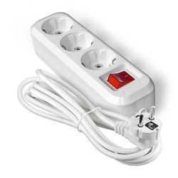 Удлинитель бытовой 9631986, 3 гнезда, ПВС 3х1, 2990 Вт, с/з и выключателем, 3 м, белый