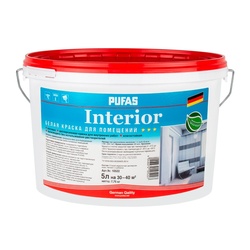 Краска интерьерная Pufas Interior oснова А, влагостойкая, белая, НГ КМ0 (5 л)