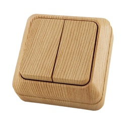 Выключатель о/у Ладога SQ1801-0044, 2 клавиши, б/инд, светлое дерево