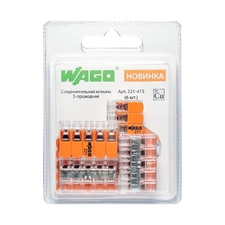 Клемма с рычажком WAGO 221-415 без пасты, 5 проводов 0,14-4 мм2 (6 шт.)