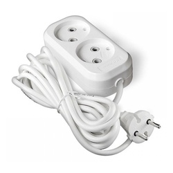 Удлинитель бытовой 011М-03, 2 гнезда, ПВС 2х0,75, 1380 Вт, б/з, 3 м, белый