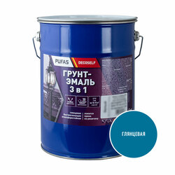 Грунт-эмаль Pufas Decoself 3 в 1 глянцевая голубая (5 кг)