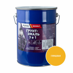 Грунт-эмаль Pufas Decoself 3 в 1 глянцевая желтая (5 кг)