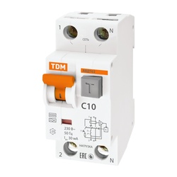 Автомат дифференциальный TDM АВДТ 63 6 кА, С 10 А, 30 мА, тип А, 1P+N