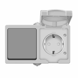 Блок БКВР о/у Аллегро 1273, 1 клавиша + 1 гнездо с/з, з/ш и крышкой, IP54, серый