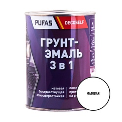 Грунт-эмаль Pufas Decoself 3 в 1 быстросохнущая матовая белая (0,9 кг)