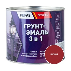 Грунт-эмаль Pufas Decoself 3 в 1 быстросохнущая матовая красная (1,9 кг)