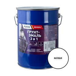 Грунт-эмаль Pufas Decoself 3 в 1 быстросохнущая матовая белая (5 кг)