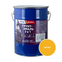 Грунт-эмаль Pufas Decoself 3 в 1 быстросохнущая матовая желтая (5 кг)