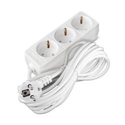 Удлинитель бытовой 481S-9305, 3 гнезда, ПВС, 2200 Вт, с/з, 5 м, белый