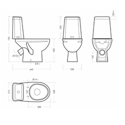 Унитаз-компакт Sanita Марс комфорт, косой выпуск, 640х338х758 мм