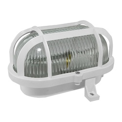 Светильник НБП под Е27, 60 Вт, овал с решеткой, белый пластик+стекло, IP54